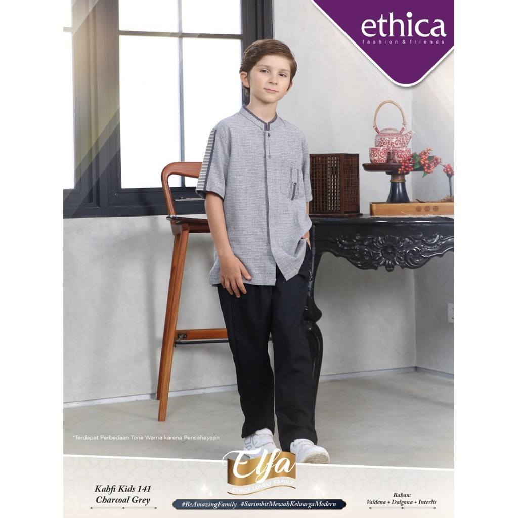 ETHICA | SETELAN BAJU KOKO ANAK KAHFI KIDS 141 CHARCOAL GREY D20P