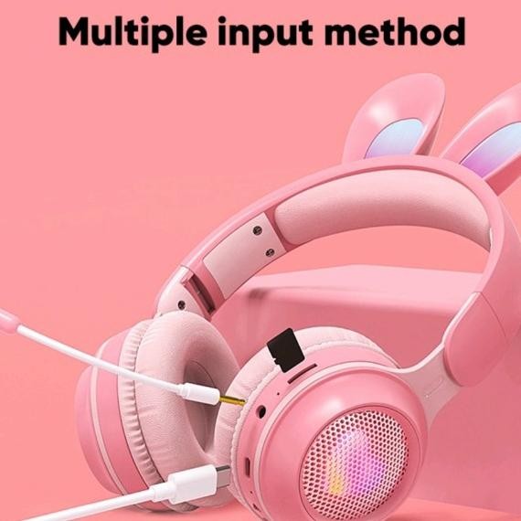 Headset Anak Telinga Kelinci C Headphone Bluethoot Pink Bukan Kucing