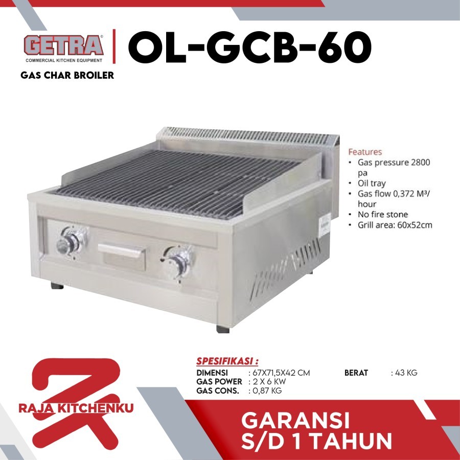 GETRA S/S GAS CHAR BROILER TYPE OL-GCB-60 / OL GCB 60 / OLGCB60