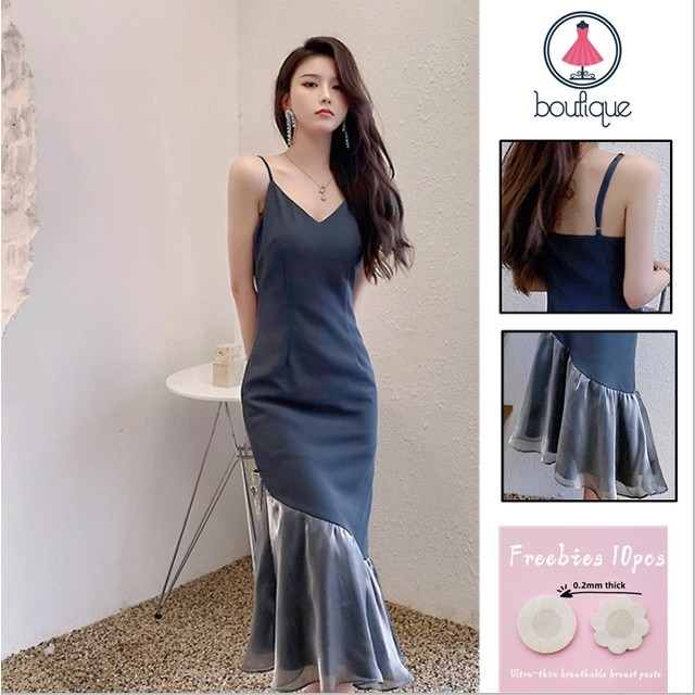 【Asli & Tersedia】Rok Suspender Temperamen Jahitan Ekor Putri Duyung Gaun Ramping Ceruk Pinggang |B51