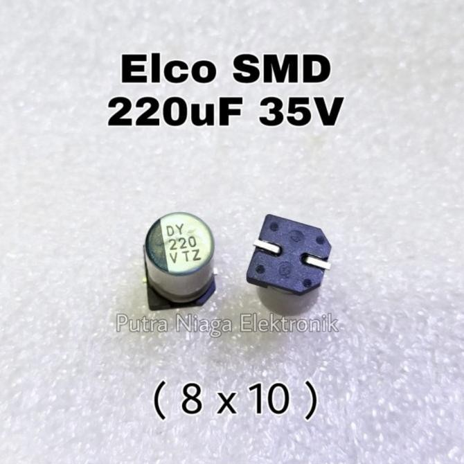Murah Elco SMD 220uF 35V Alumunium 220 uF 35Volt Aluminum Kapasitor 8x10 mm putr4n Berkualitas