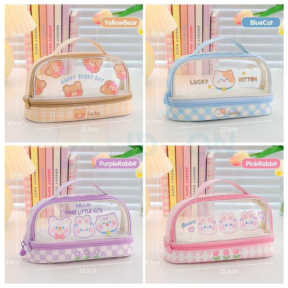 

Paling Laris! IDOON Pencil Case Transparan Korea Tempat Pensil Besar Dua Lapis Kotak Pensil Tempat Pola Hewan Lucu Murah