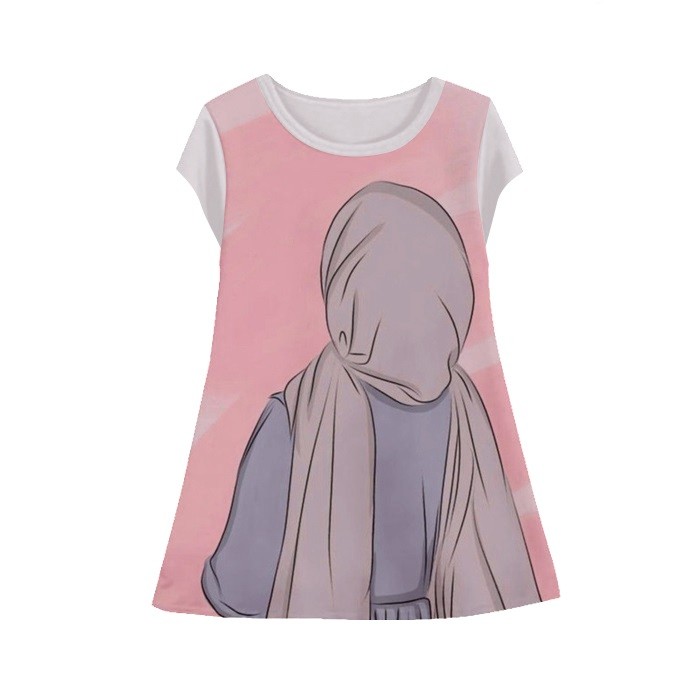 Baju Dress Anak Perempuan Kartun Hijab Islami v3 Tunik Anak Wanita Kartun Hijab-3 Umur 1-12 Tahun