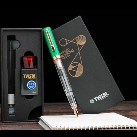 

Twsbi Eco-T Royal Jade Rosegold Fountain Pen wtih Midnight Blue Ink