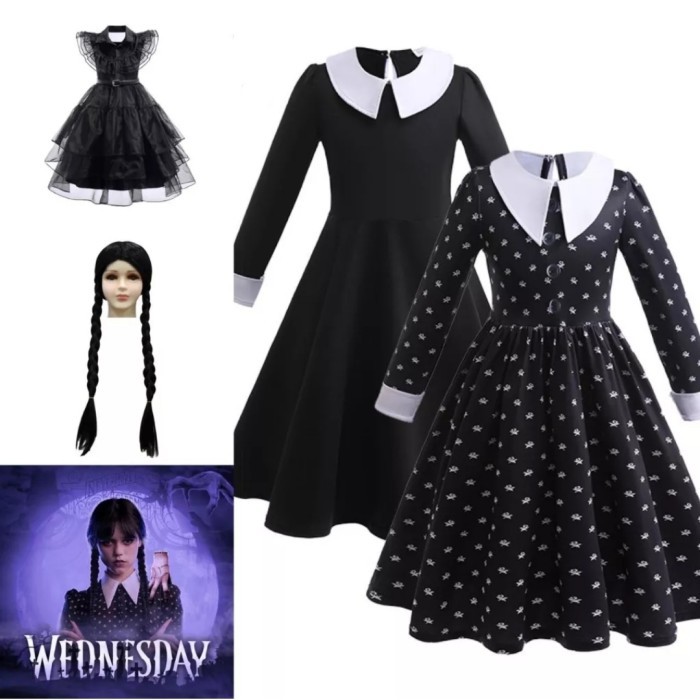 Jual Wednesday Addams Kostum Dress Anak Perempuan