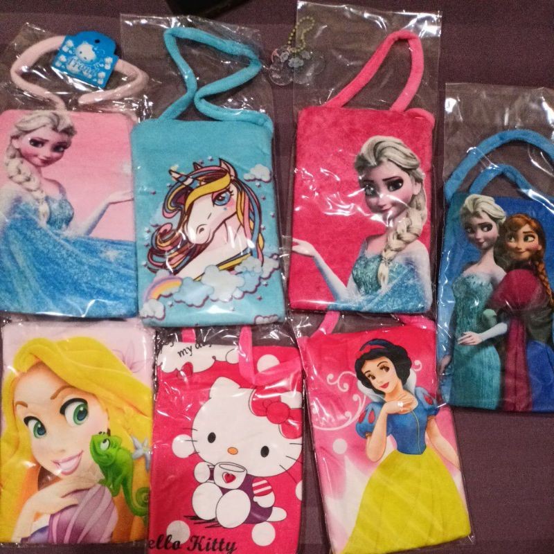tas dompet sling motif random princess sanrio hello kitty frozen bulu halus untuk anak dewasa cocok 