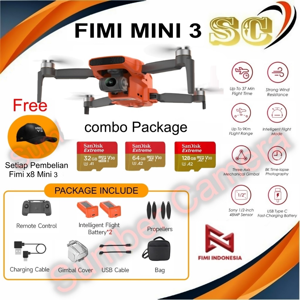 FIMI X8 Mini 3 Combo Drone GPS 9km 4K 3-axis Gimbal 37 Min Flight Time / Drone Fimi X8 mini V3 Combo