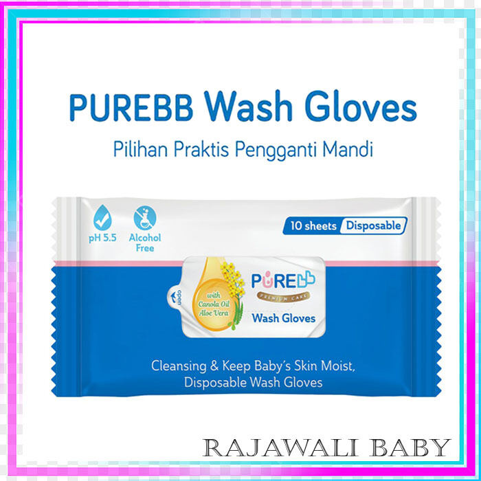 PUREBB Wash Gloves - Tisu Mandi Bayi - Tisu Basah Bayi isi 10sheet