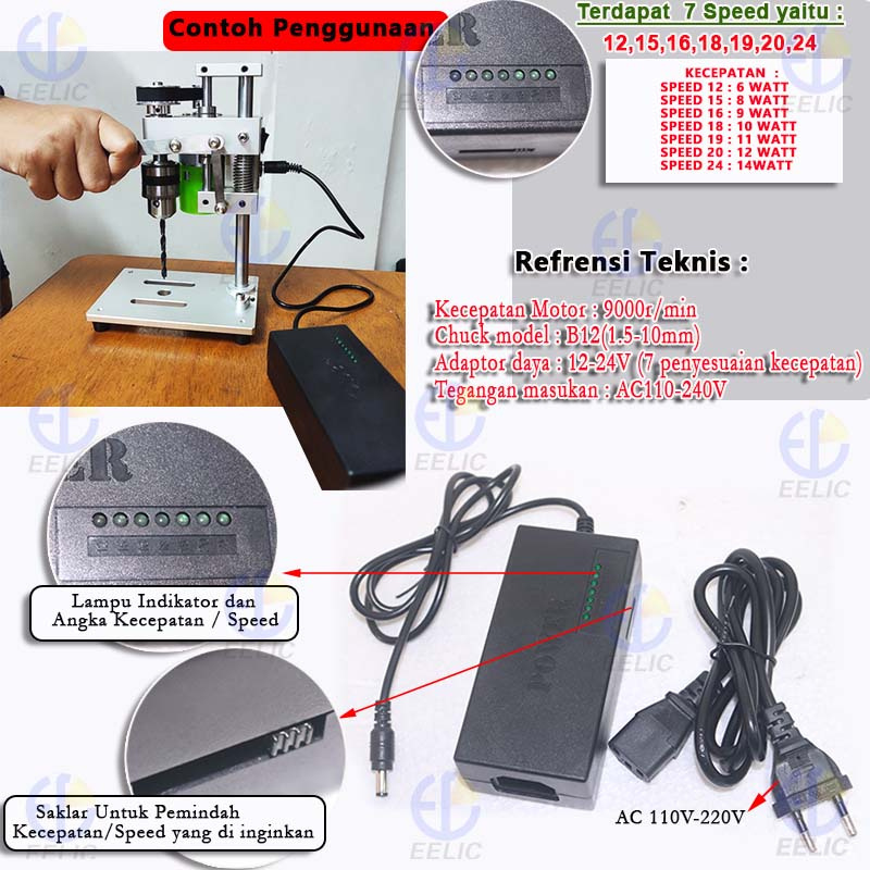 READY EELIC MEB-MEJA01 Mesin bor duduk mini mesin variabel kecepatan chuck 1.5-10 Mm diy Kayu Logam