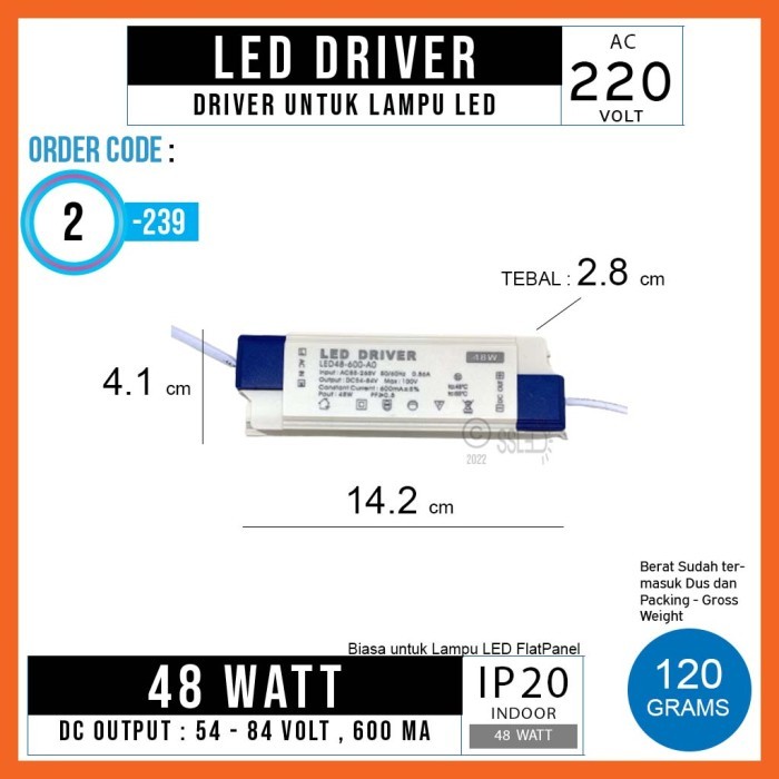 LED DRIVER 48 WATT POWER DC 54 -84 VOLT 600MA POWER SUPPLY