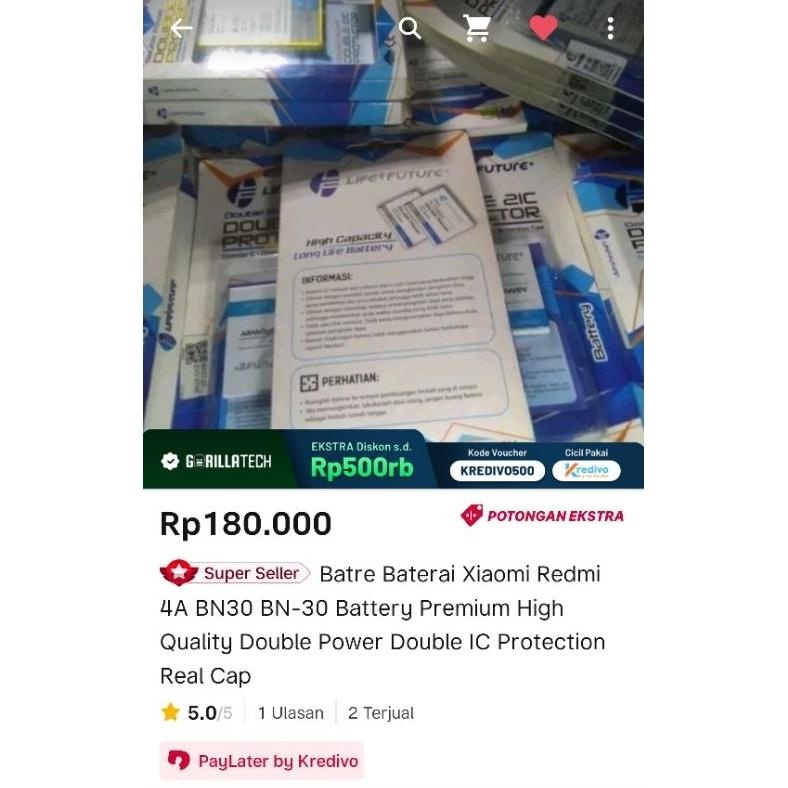 Batre Baterai Xiaomi Redmi 4A Bn30 Bn-30 Double Power 5000Mah 2 Ic Protection