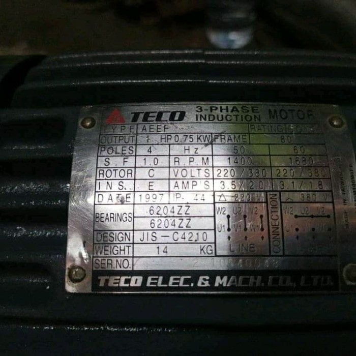 DINAMO 1 HP RPM1400 3 PHASE TECO