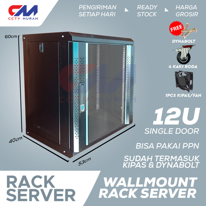WALLMOUNT RACK 12U, RAK SERVER SINGLE DOOR 12U