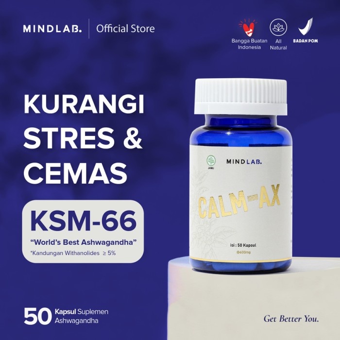 Termurah Calm-Ax 50 Kapsul - Ksm-66 Ashwagandha Extract @500Mg Bpom - Mindlab