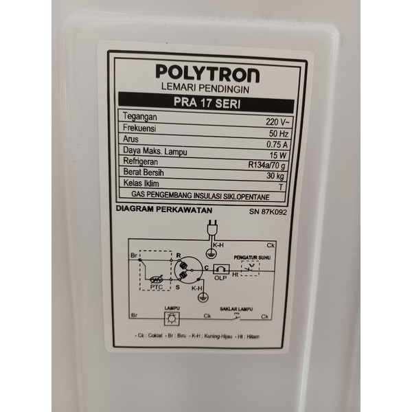 RAK KULKAS POLYTRON 1 PINTU PR 15 PR16 & PR18 LTHY