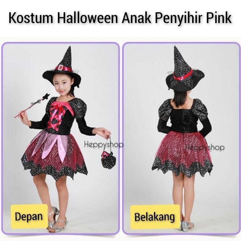 DFG Kostum Halloween Anak Penyihir Pink Witch Cosplay Nenek Sihir TERLARIS