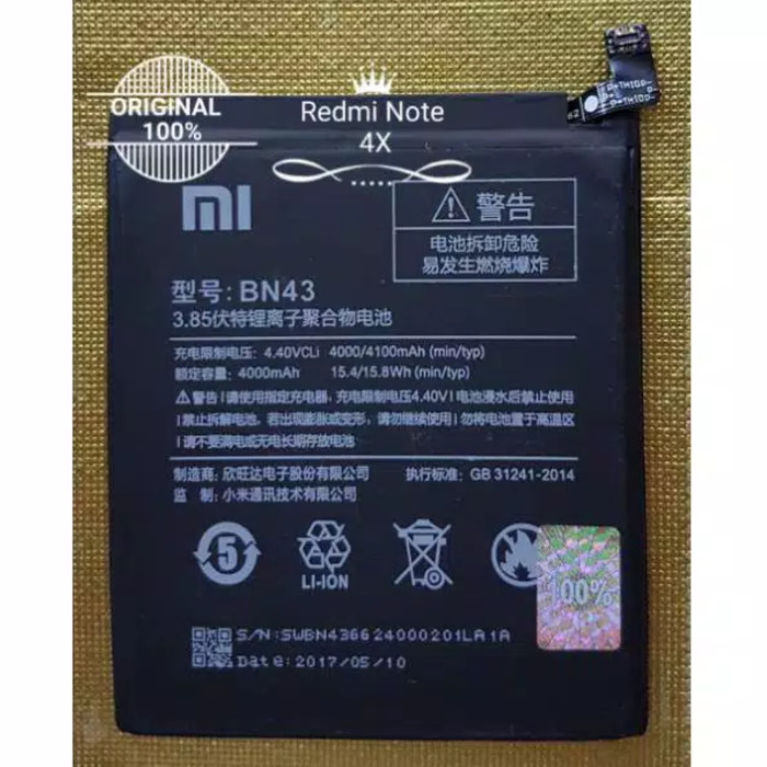 Terbaru Baterai Xiaomi Redmi Note 4X Snapdragon Bn43 Bn 43 Original Batre