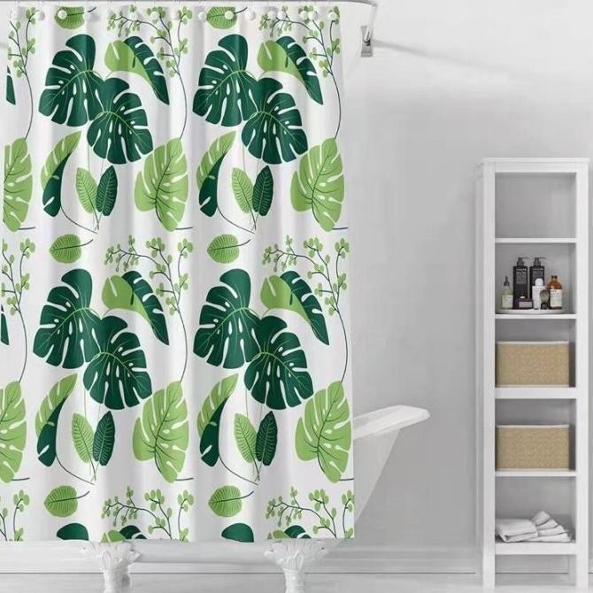 (1 set) Tirai kamar mandi plus Tiang kamar mandi / Tiang gorden+Tirai F83T