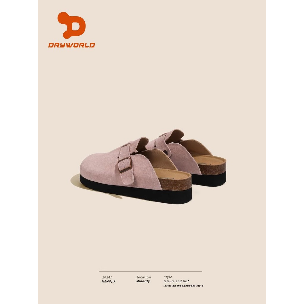 Wanita Birkenstock Pink2024Sepatu Setengah Sandal Ujung Bawah Tebal, Sepatu Birkenstock Sol Gabus Ba