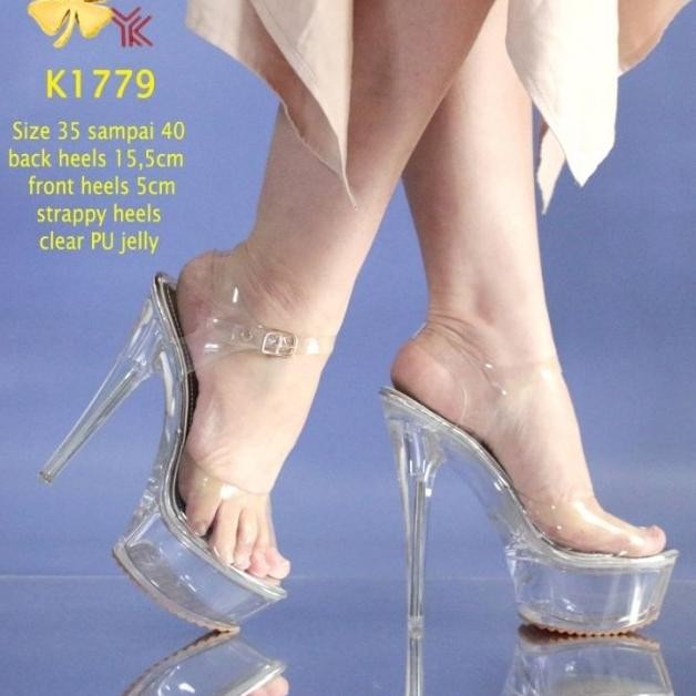 Ykshoes 1779 Heels 15Cm Strappy Heels Sepatu Hak Tali Kaca Tinggi Kaca