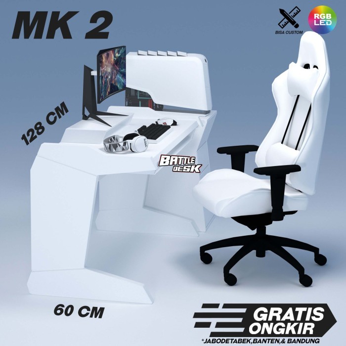 Meja Komputer Gaming PC Desk RGB murah 128x68 - Battledesk MK 2