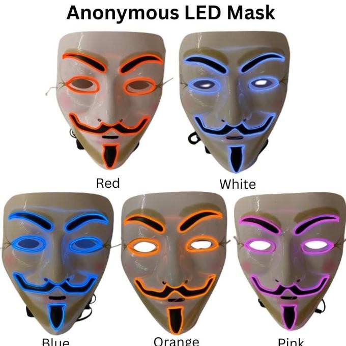Topeng anonymous nyala lampu LED hacker mask V for Vendetta halloween