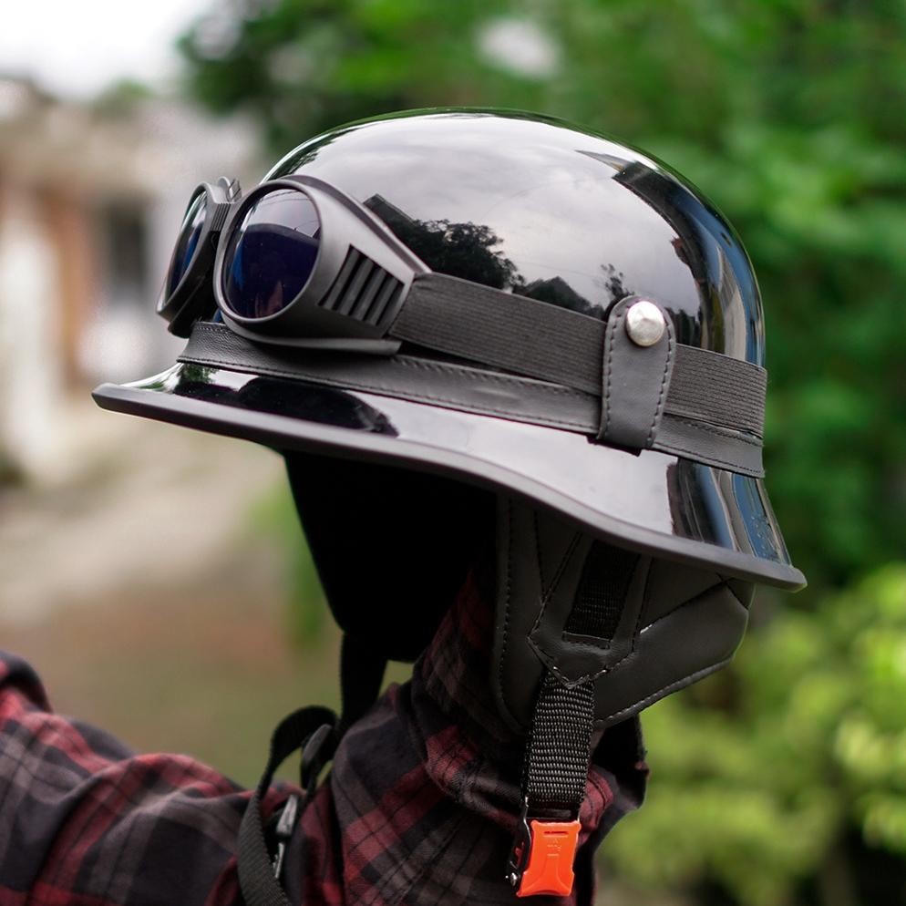 Termurah Helm Retro Millenial  Retro Hitam Glosy Kombinasi Kacamata/Helm Retro Chips Nazi/ Helm Nazi