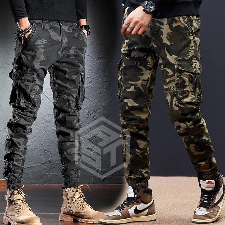 Celana Cargo Pria Panjang Joger Loreng Bahan Kain Twill Tebal Celana Taktical Panjang Pria
