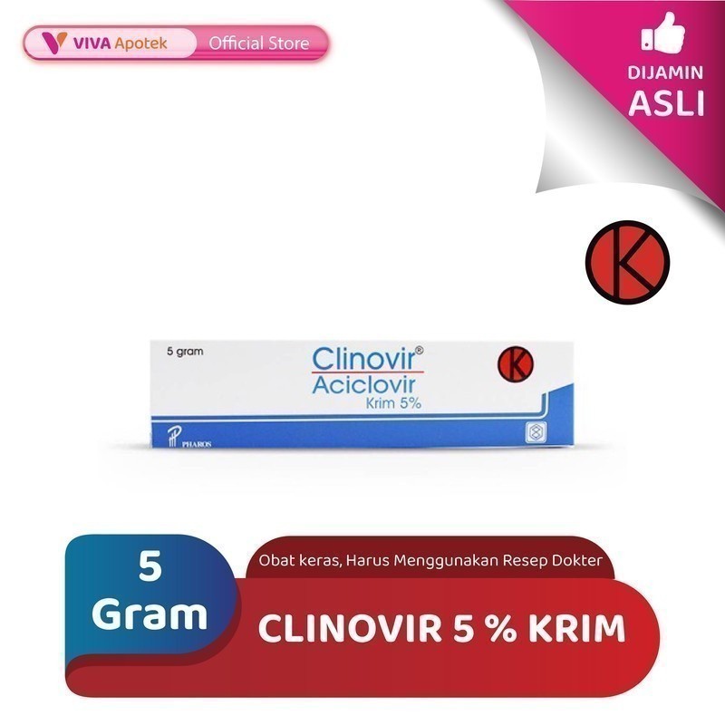 Clinovir 5 % Krim / Acyclovir 5% / Infeksi Virus / Herpes (5 Gram)