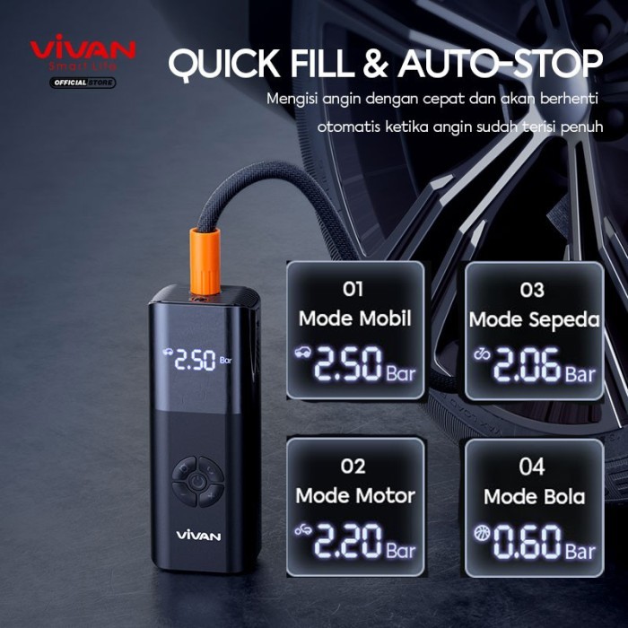 Vivan Portable Air Pump Inflator Electric Pompa Ban Mobil Sepeda Motor Terbaik