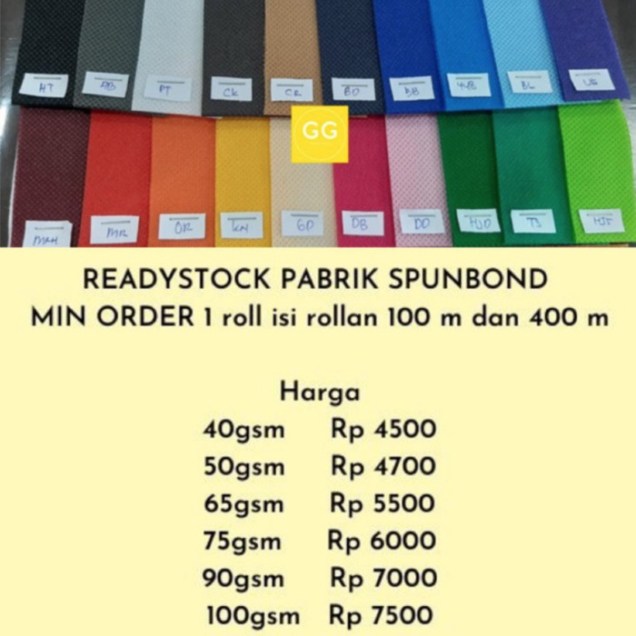 Spunbond 45 gsm 50 gsm 75 gsm 90 gsm bahan tas