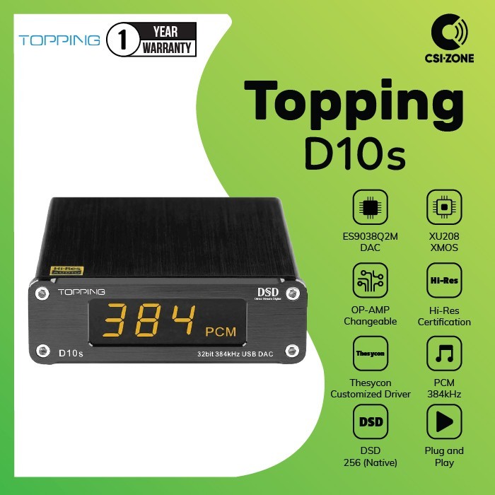 Topping D10s Hi-Res ES9038Q2M 32bit 384kHz Mini USB DAC