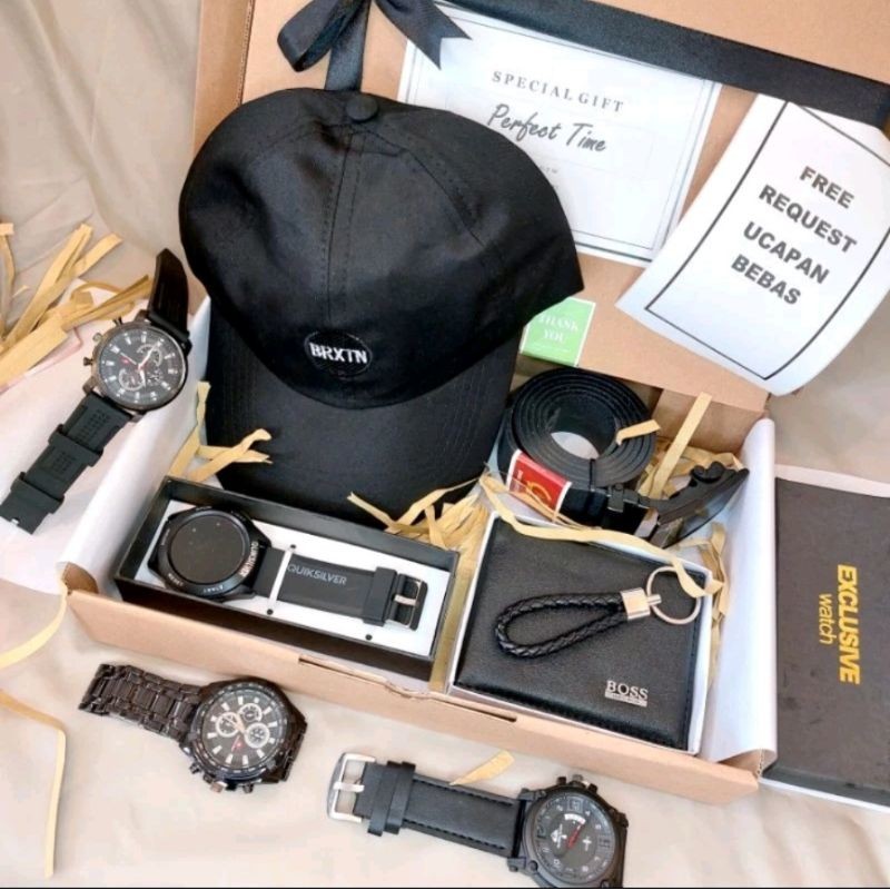 

Hampers Gift box Cowok/Pria Exclusive Untuk Hadiah/Kado isi Jam Tangan | Dompet | Parfum