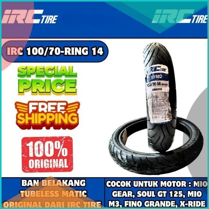 BAN IRC 100/70 14 TUBELESS UNTUK BAN BELAKANG MOTOR YAMAHA MIO GEAR F