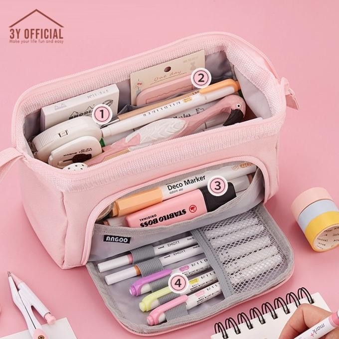 

3Y Angoo double layer macaron kotak pensil kapasitas besar pencil case