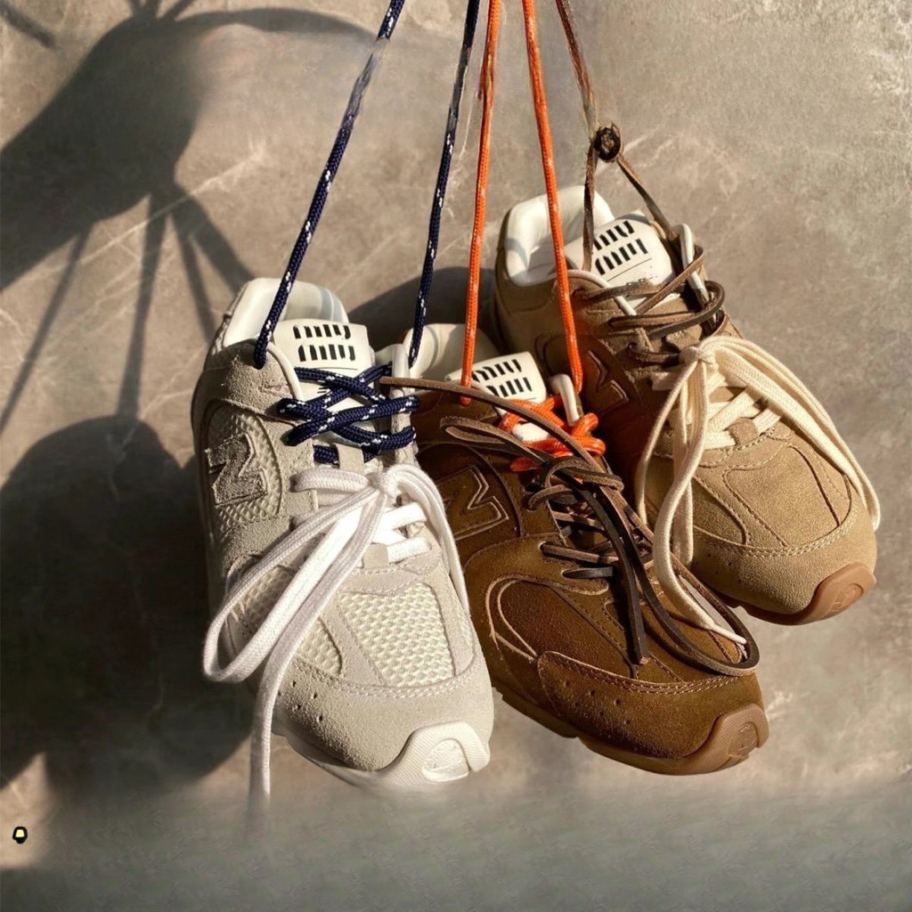 Sepatu kets untuk wanita dan pria MiuMiu X NB530 2024 baru dua warna tali sepatu Forrest Gump kulit 