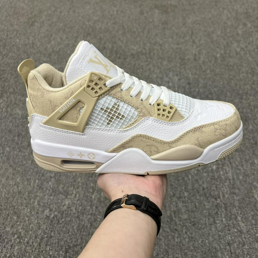 Louis Vuitton x N-i-k-e Air Jordan 4 Retro Putih Cokelat AJ4 Sepatu Basket Sneakers |7Qa4fMPg|