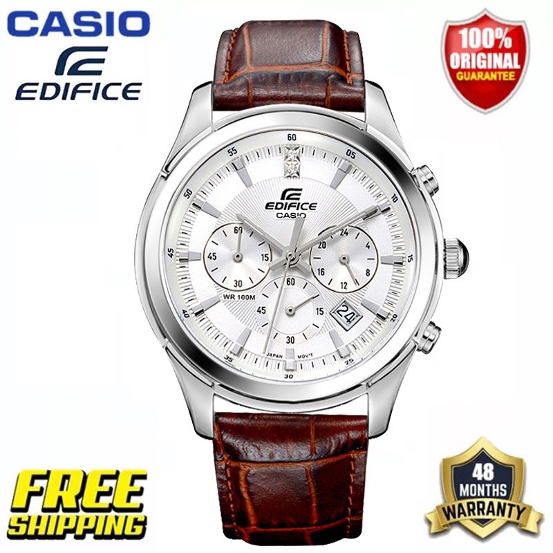 (GARANSI 2 TAHUN) Tali Kulit Coklat Casio Edifice (EFR-517L) Jam Tangan Kuarsa 50 Meter |hAUkIcX3|