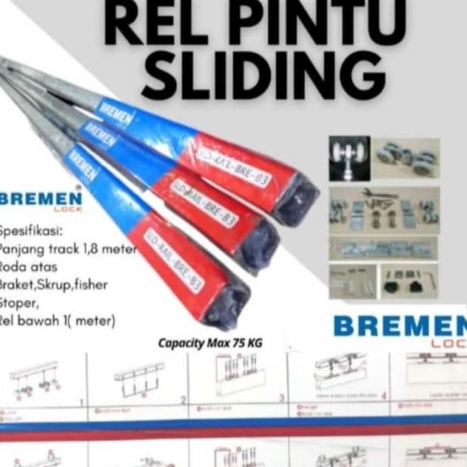 Rel Pintu Geser Sliding Bremen 1.8M Rail B3 1.8 Meter Roda Sleding Lipat Kayu Aluminium Alumunium 1,