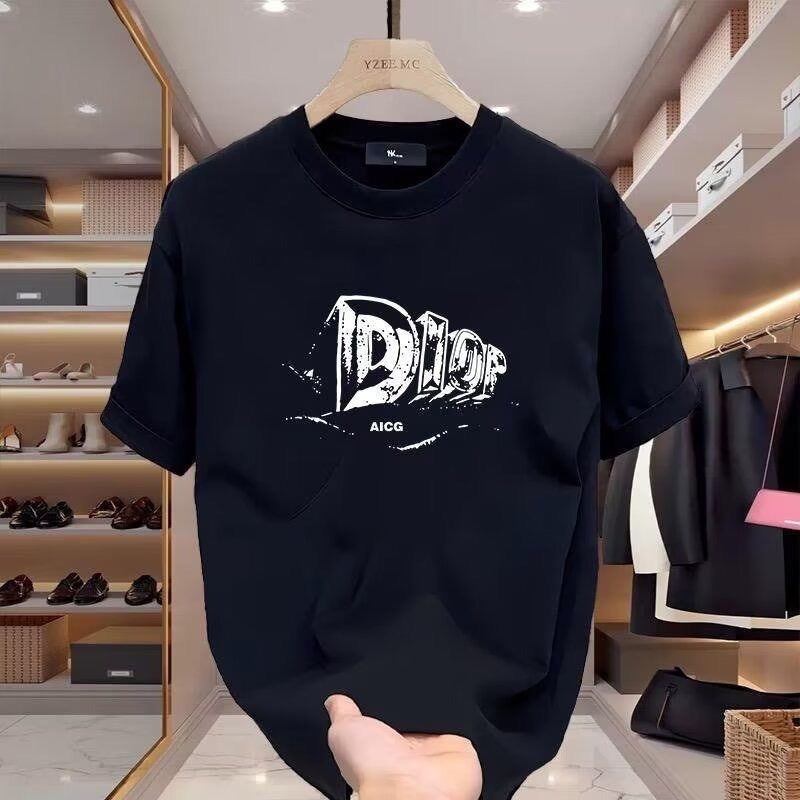 T-shirt lengan pendek pria 100% katun Tren cetak longgar leher bulat baru T-shirt Ukuran Besar Kemej
