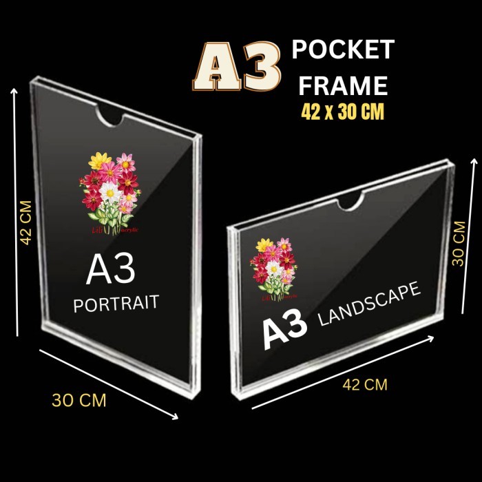 

Sale Akrilik Pocket Frame A3/ Acrylic Thicker/ Akrilik Pocket A3 2Mm