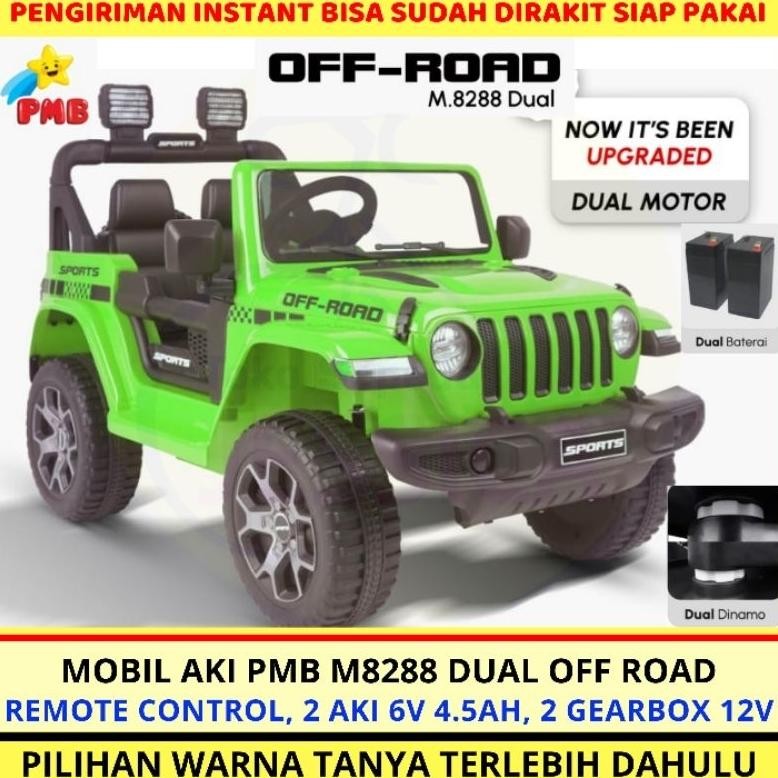Baru Mobil Aki Remote Control Jeep Rubicon PMB M 8288 Off Road Mainan Anak Mobil Aki PMB M8288 Dual 