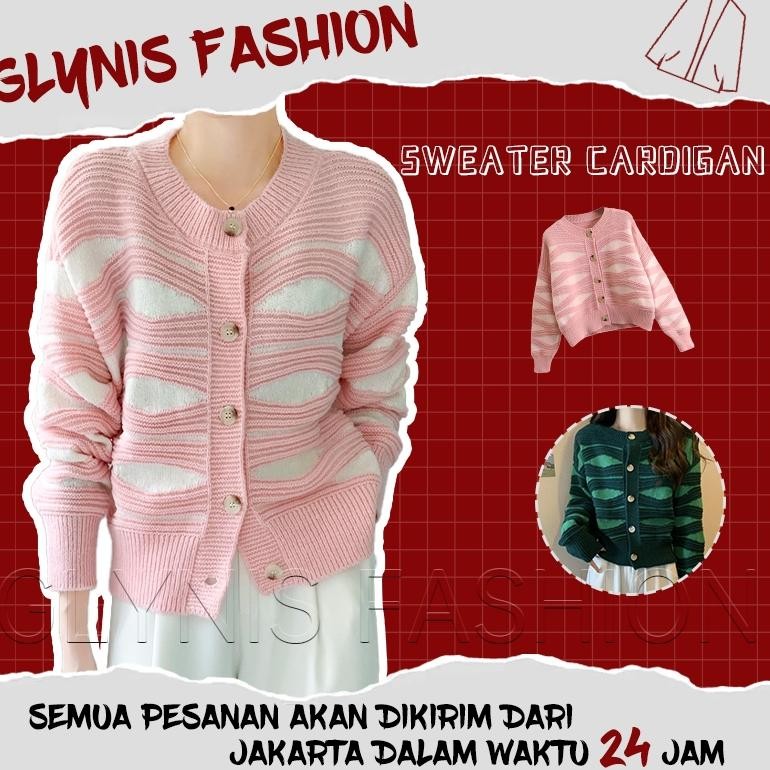 Kekinian Promosi Harga RendahCardigan Rajut Sweater Korean Santai Round Neck Setrip Baju Knitwear Wa