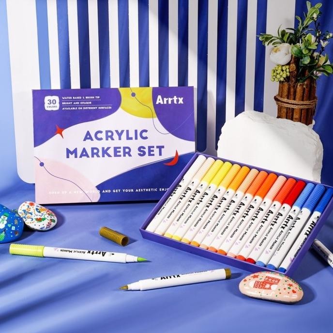 

T E R B A R U Berkualitas ARRTX ACRYLIC BRUSH MARKER SET 30 COLOR BBASIC/PASTEL - PAINT MARKERS
