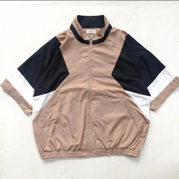 JAKET WEGO JAPAN CASUAL SHORT SLEEVES WINDBREAKER COLOURBLOCK TRITONE