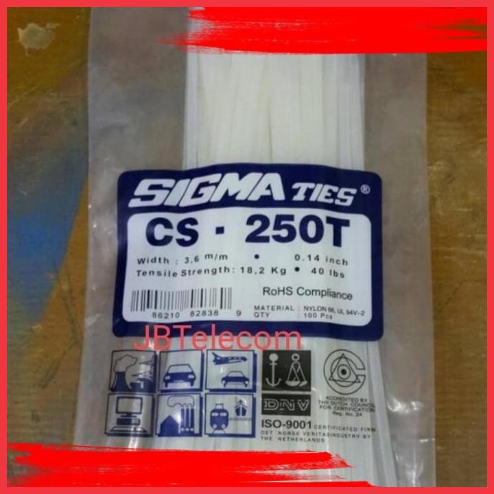 

(JBT) KABEL TIES/CABLE TIE SIGMA 250T HITAM/PUTIH ISI 100PCS
