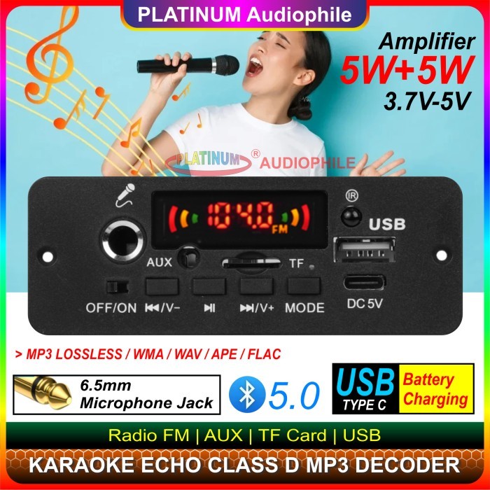 Modul Mp3 Amplifier Bluetooth Karaoke Microphone Echo DIY Class D 10W