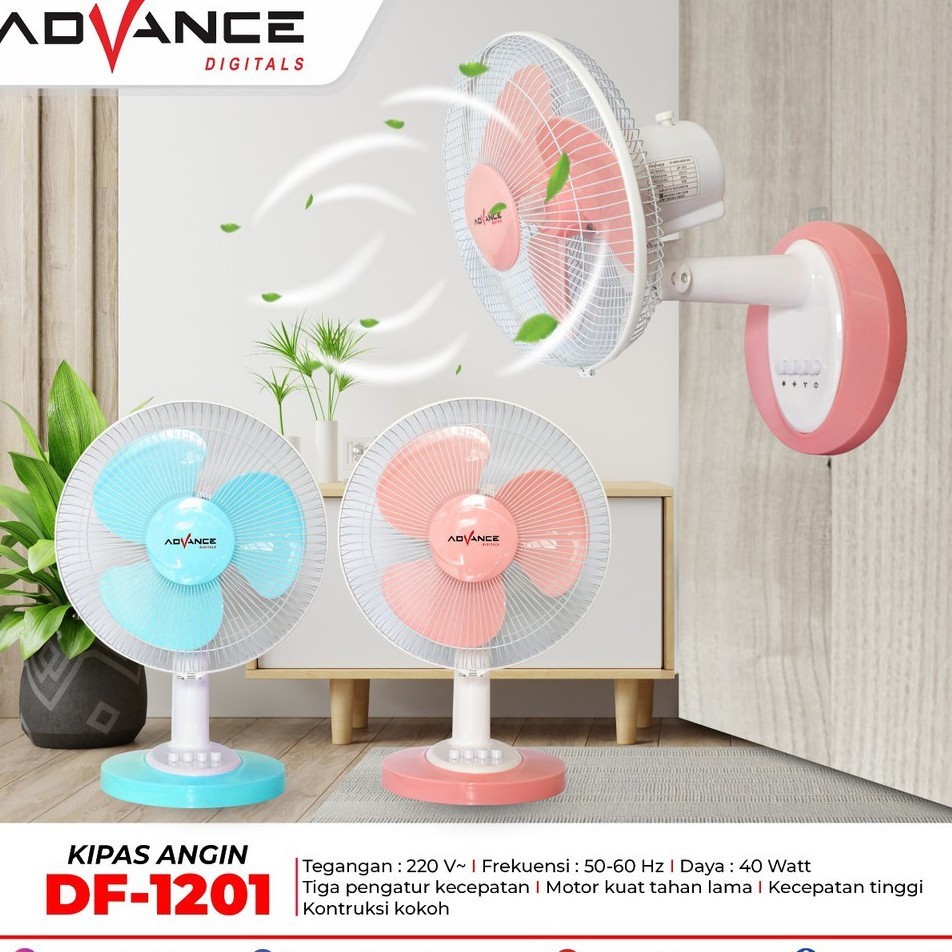 Kipas Angin Meja dan Dinding Advance 2 in 1 DF1201 / DF-1201 Ukuran 12" inch Kipas Multifungsi