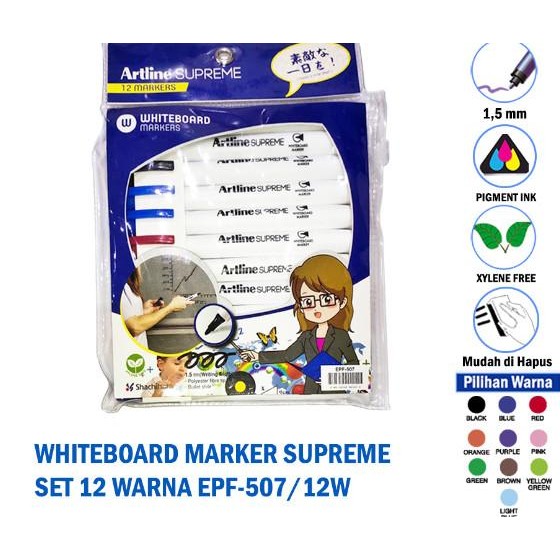 

Spidol Artline Supreme Whiteboard Marker Set 12 Pcs Epf-507/12W Original Dan Terpercaya