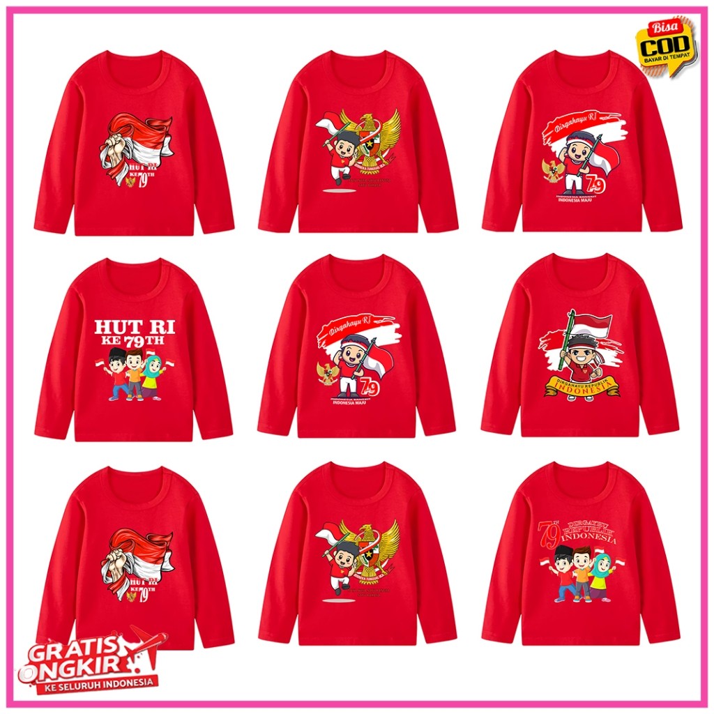 Kaos Anak Kaos 17 Agustus Anak Lengan Panjang Motif Garuda Bendera Merah Putih 3 Tahun - 10 Tahun